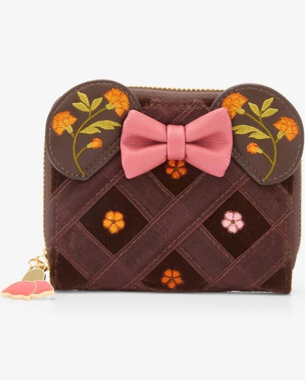 Disney Minnie Mouse Velvet Floral Ears Small Zip Wallet - BoxLunch Exclusive NWT